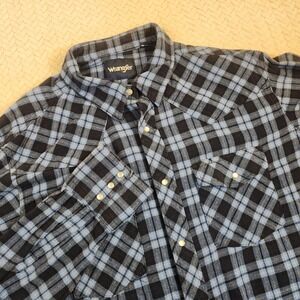 Wrangler Plaid Western Pearl‎ Snap Front Long Sleeve Flannel Shirt XL Blue Black
